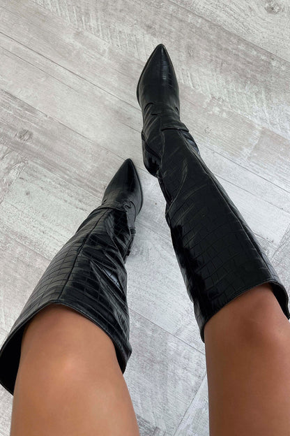 Women's Knee-High Croc Pattern Boots
