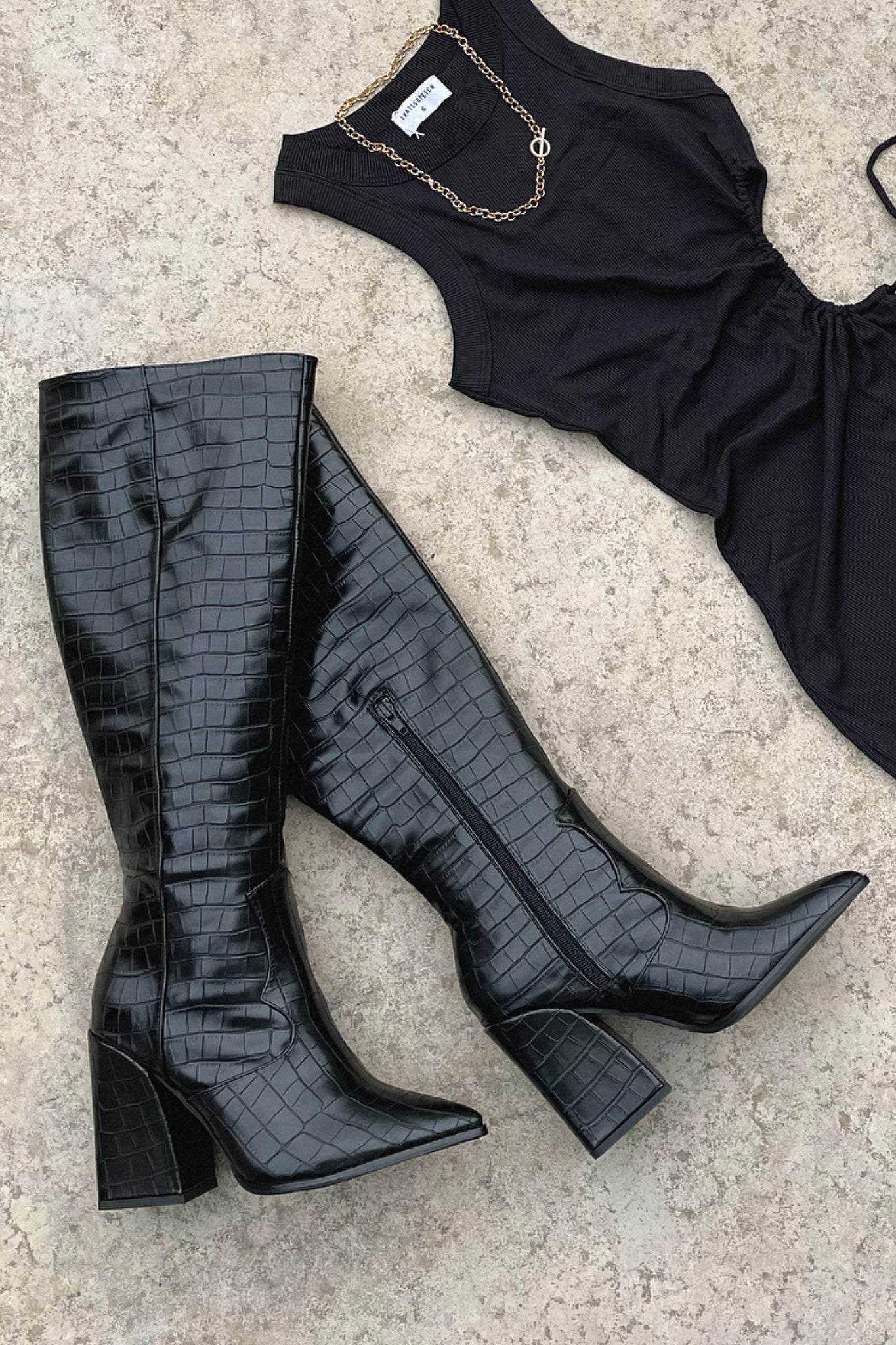 Women's Knee-High Croc Pattern Boots