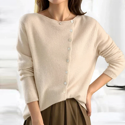 Women's Asymmetric Knit Cardigan Long Sleeve Button