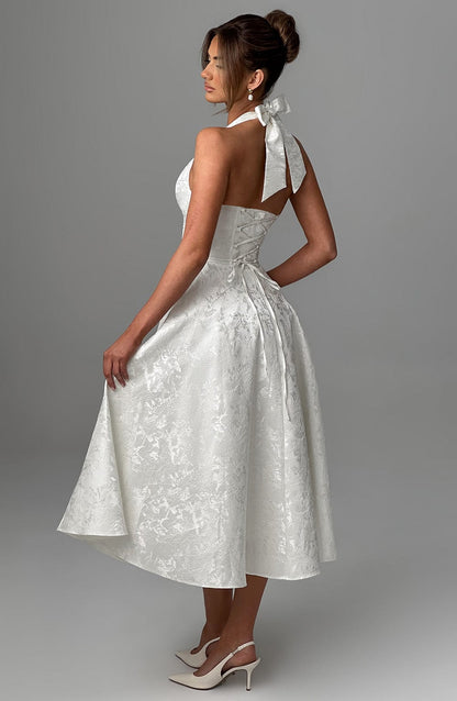 Women's V-Neck Midi Dress Jacquard Skirt