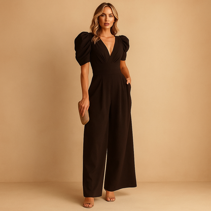 Elegant long jumpsuit for women with tailored fit and flowing silhouette, perfect for galas, dinners, and formal events.