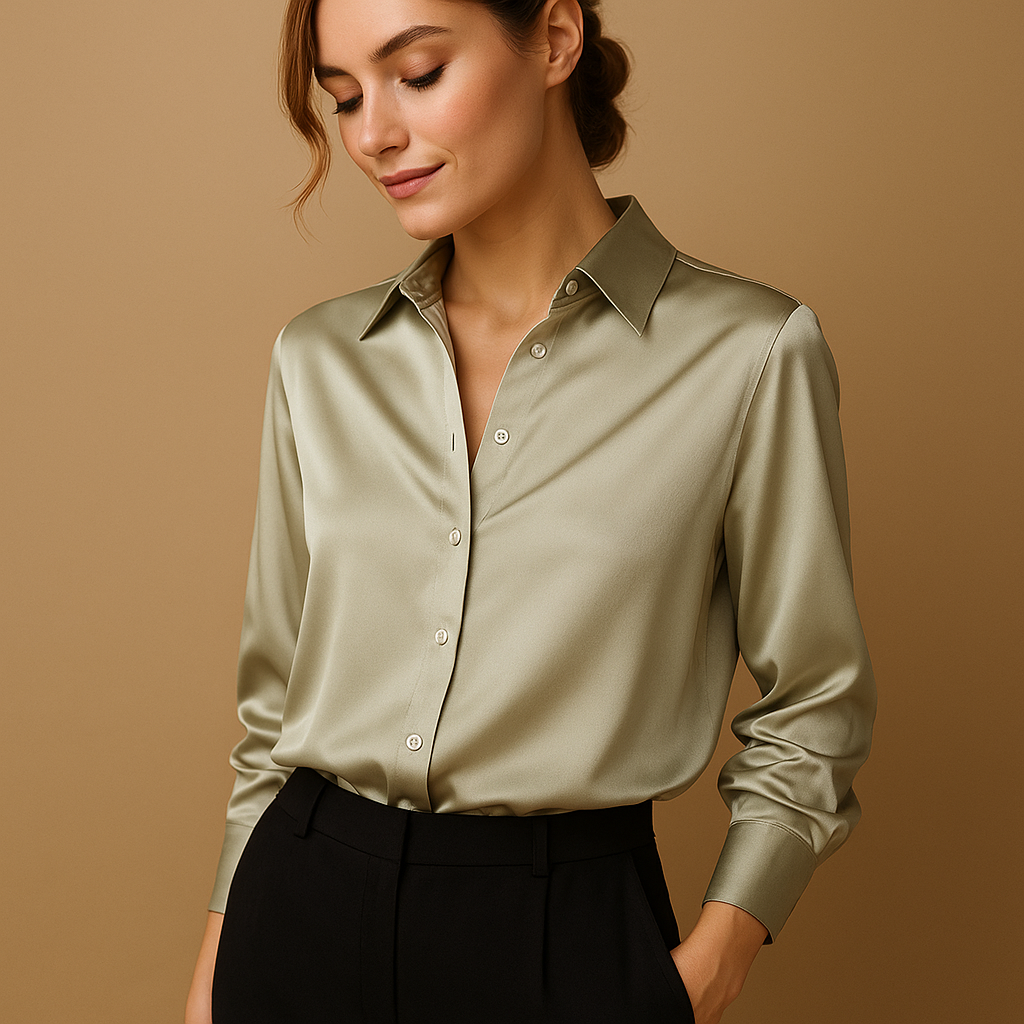 Women's V-Neck Blouse With Collar - VibreMode