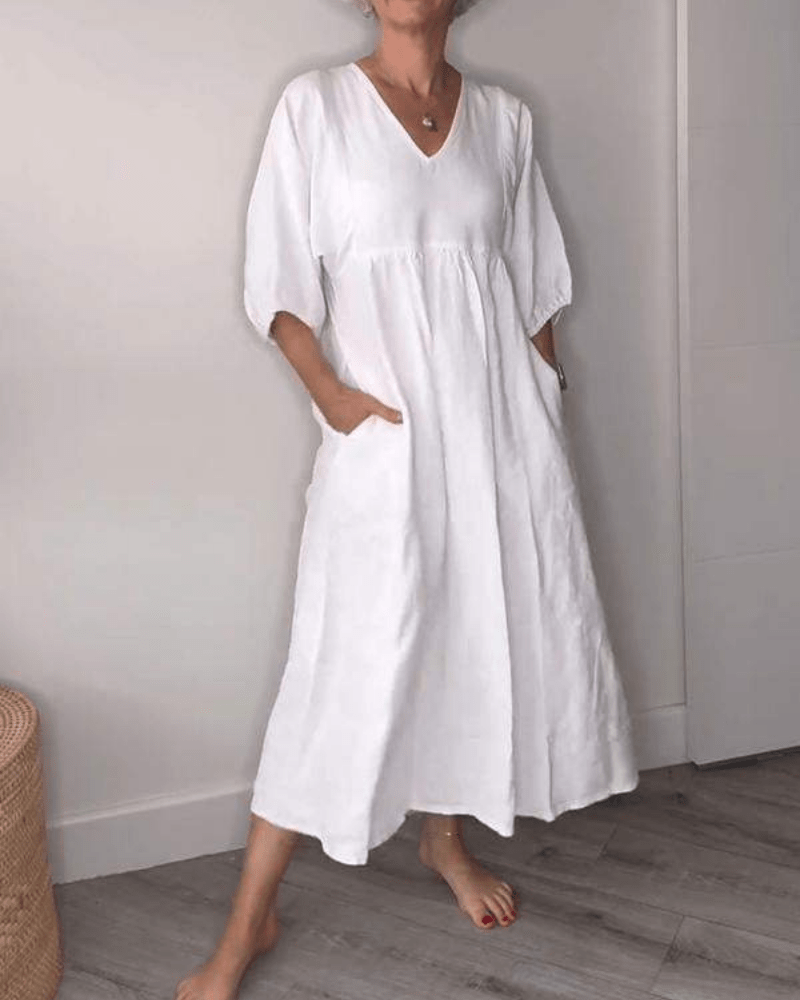 Women's Loose Fit Dress With Side Pockets - VibreMode