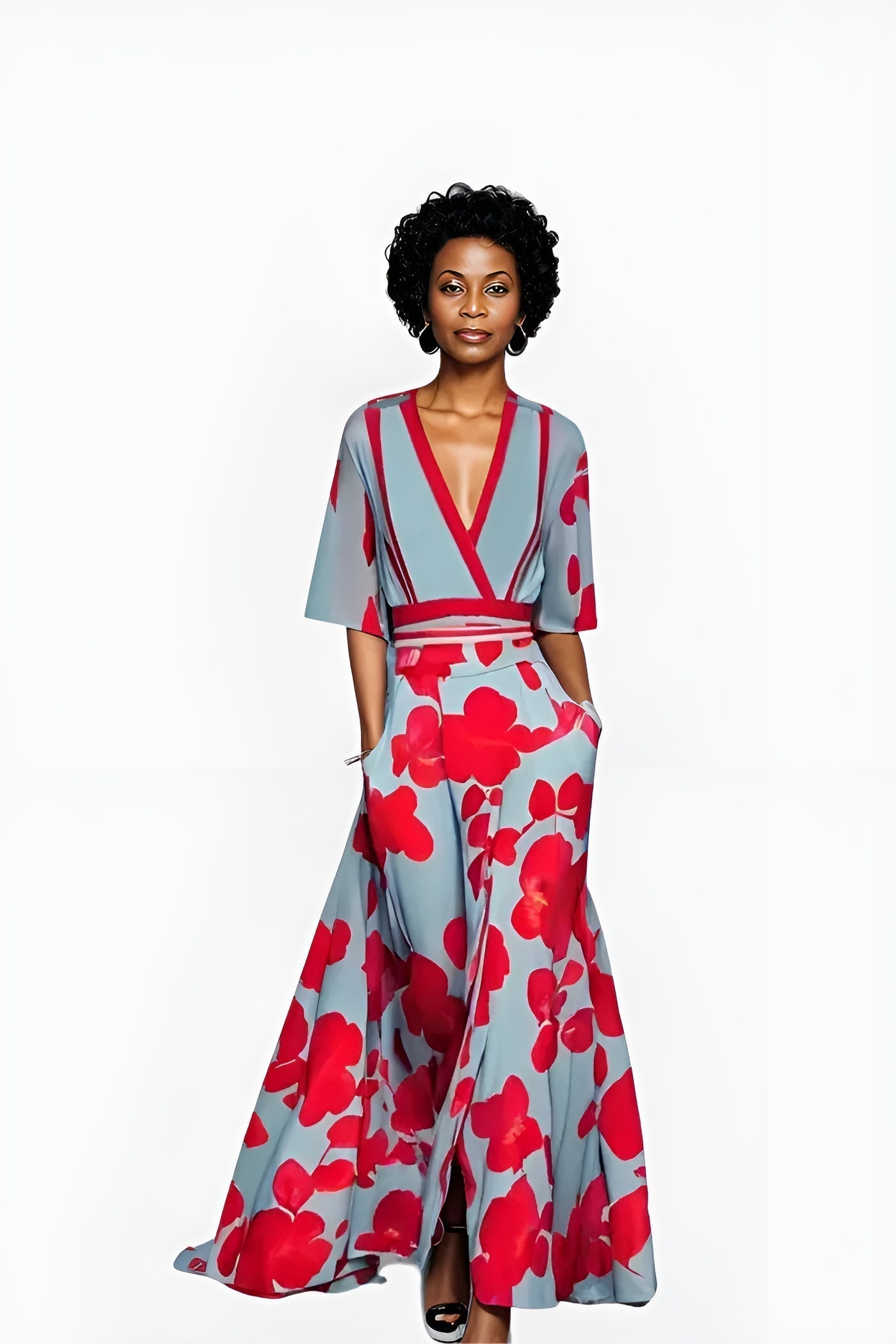 Women's Floral Maxi Dress V-Neck Wrap Style