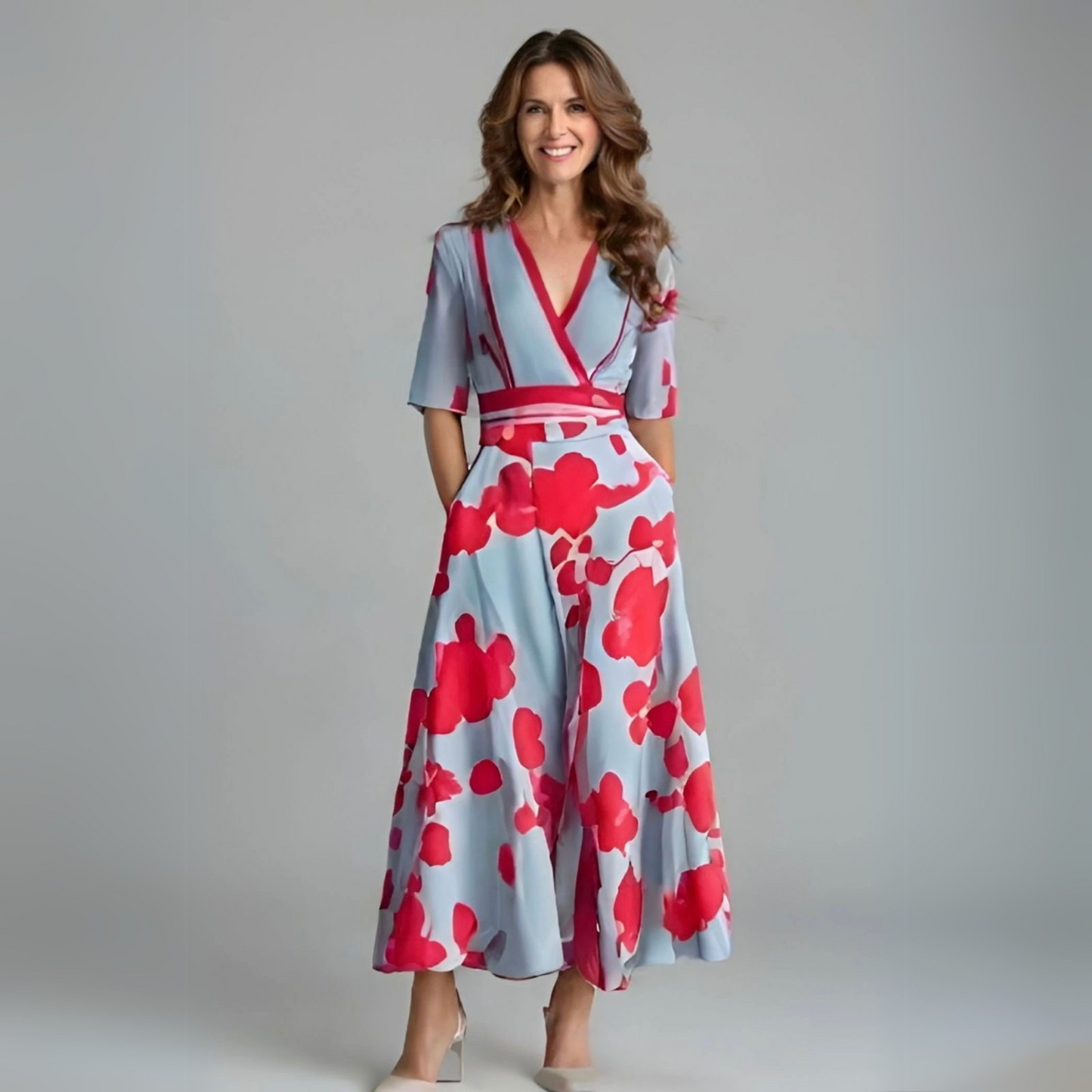 Women's Floral Maxi Dress V-Neck Wrap Style - VibreMode