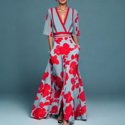 Women's Floral Maxi Dress V-Neck Wrap Style