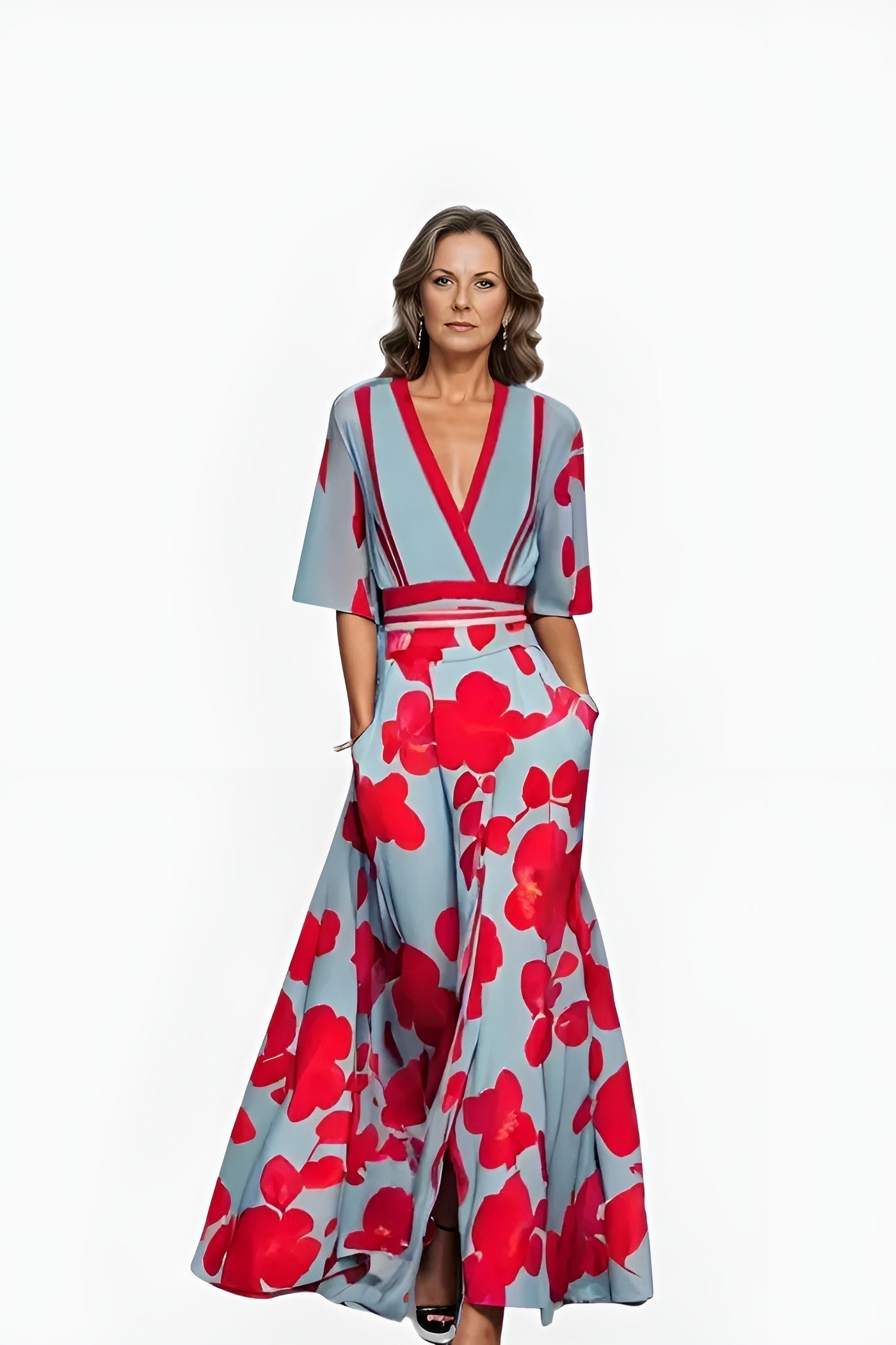 Women's Floral Maxi Dress V-Neck Wrap Style