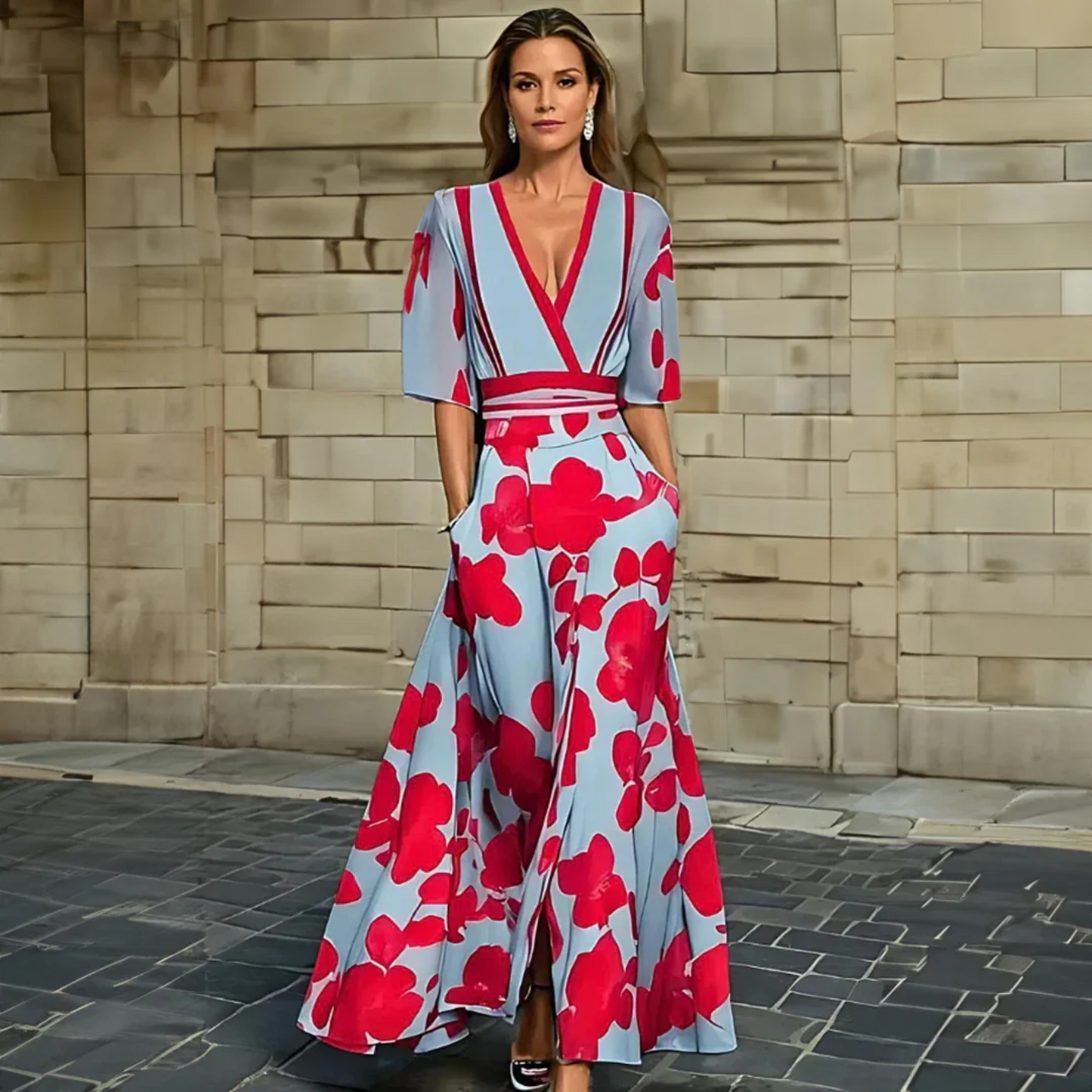 Women's Floral Maxi Dress V-Neck Wrap Style