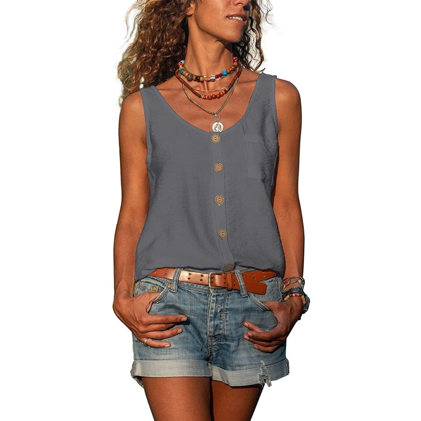 Image of Elizabeth | Women's Button-Front Sleeveless Tank Top
