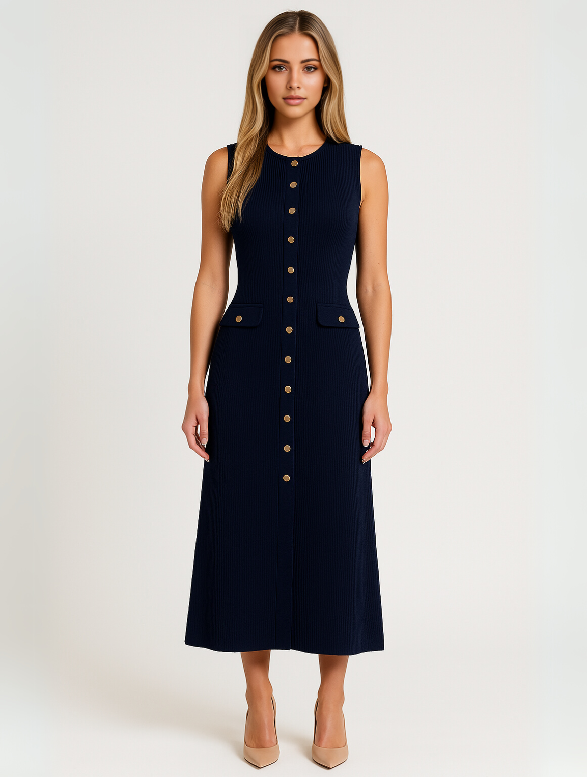 Women's Button Front Midi Dress - VibreMode
