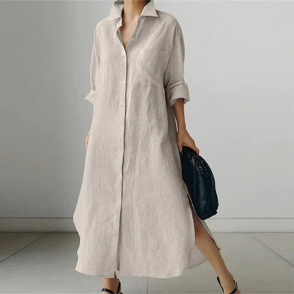 Women's Long Sleeve Maxi Dress Button Down - VibreMode