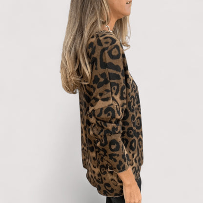 Women's Leopard Print Blouse Round Neckline
