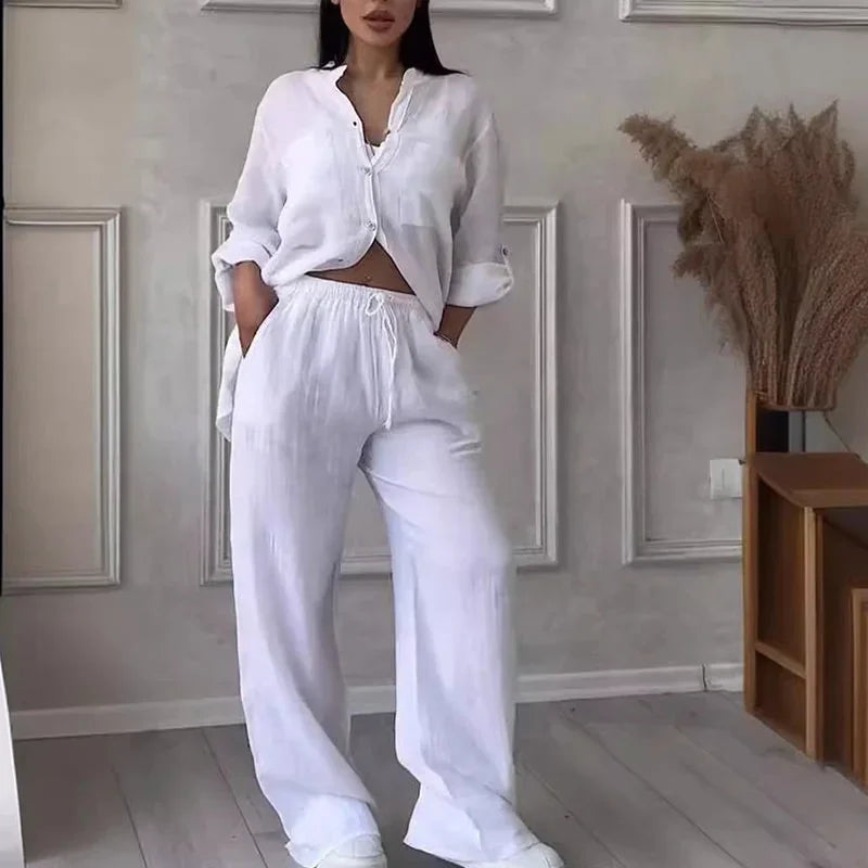 Women's Linen Shirt And Pants Set Lightweight