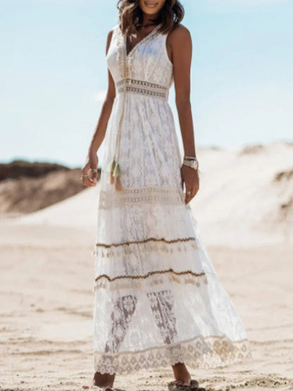 Women's Lace V-Neck Maxi Dress