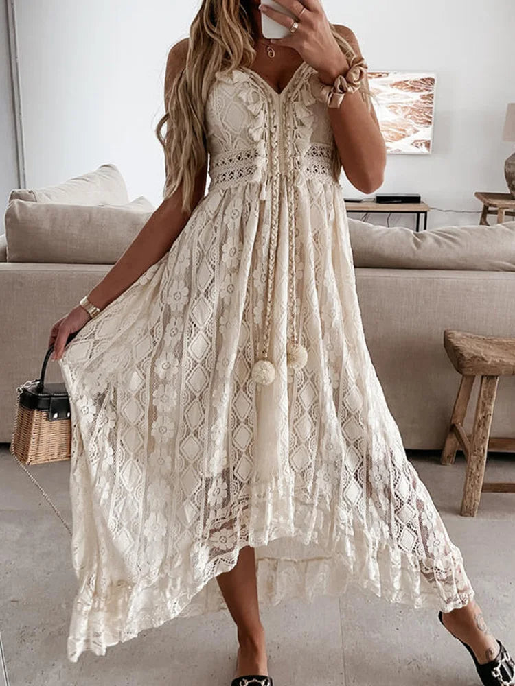 Women's Lace V-Neck Maxi Dress