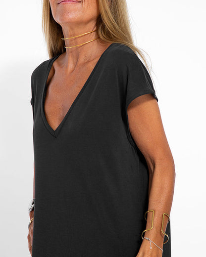 Women's V-Neck Maxi Dress Short Sleeve Coral