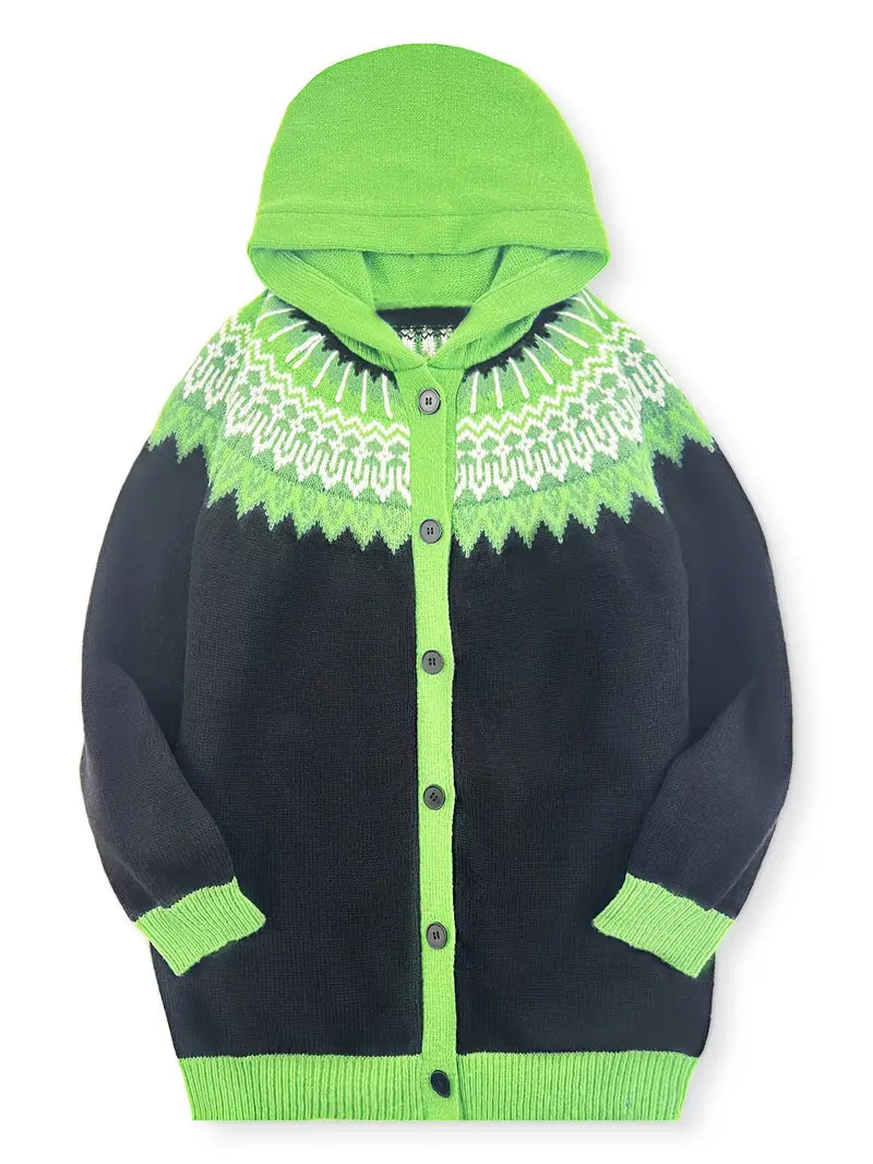 Women's Hooded Cardigan Knit Button Front