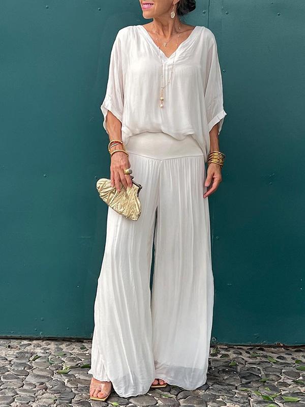 Women's V-Neck Jumpsuit Wide Leg Batwing Sleeve Two Piece
