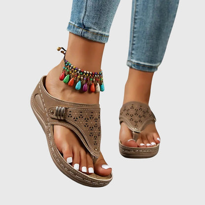 Women's Wedge Sandals Laser Cut Leather Brown