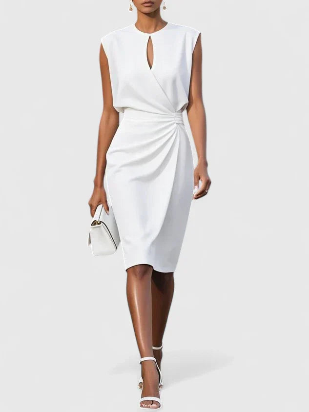 Women's Sleeveless Midi Dress Draped Waist