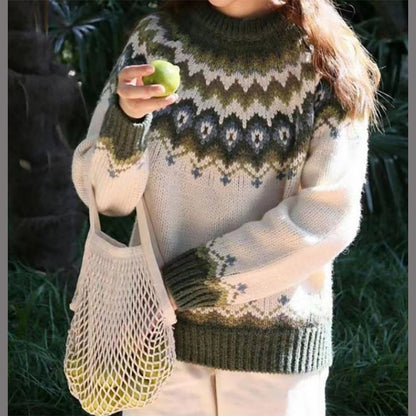 Fair Isle Knitted Sweater Comfortable Fit - VibreMode