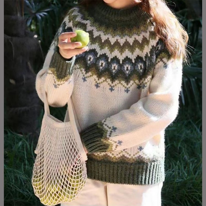 Women's Fair Isle Crewneck Sweater Relaxed Fit - VibreMode