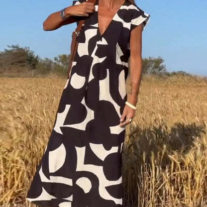 Women's Abstract Print Maxi Dress Lace Flowy