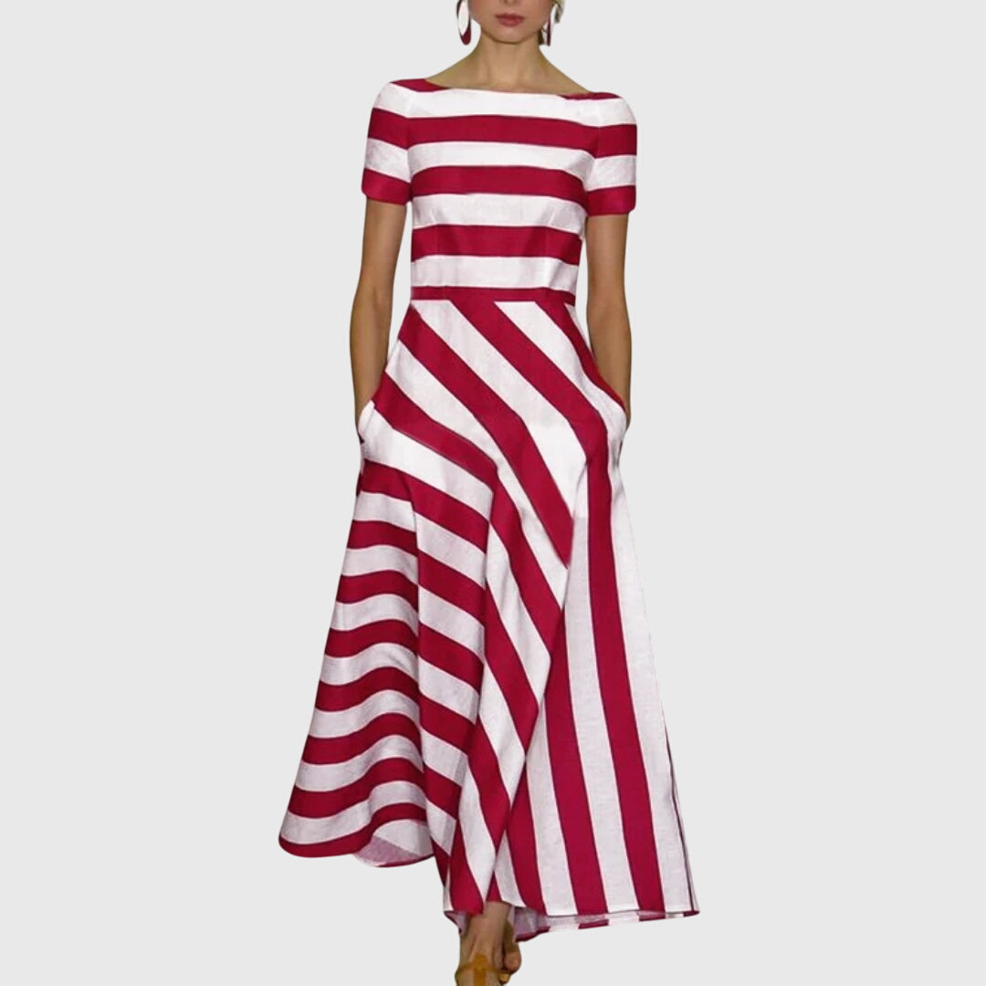 Ladies' Casual Vertical Stripe Summer Dress - VibreMode