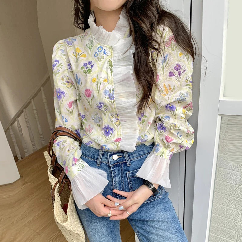 Women's Floral Ruffle Blouse - VibreMode