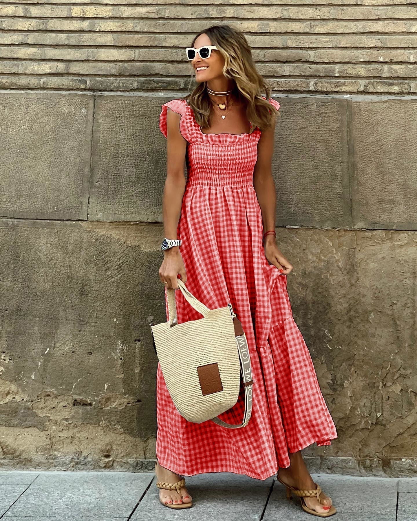 Image of Fiona | Women's Smocked Gingham Maxi Dress