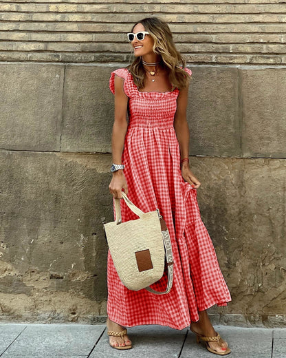 Image of Fiona | Women's Smocked Gingham Maxi Dress