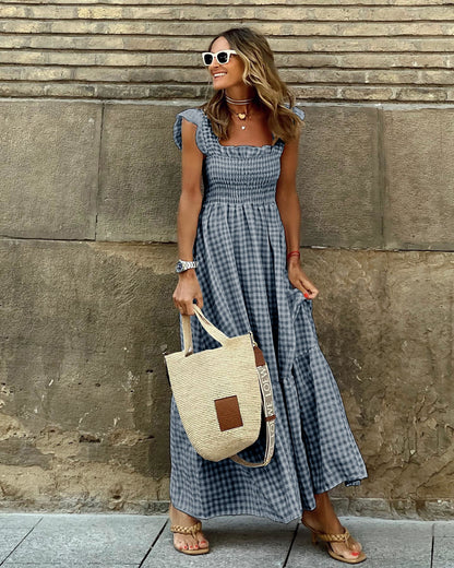 Image of Fiona | Women's Smocked Gingham Maxi Dress