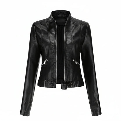 Women's Fitted Biker Leather Jacket - VibreMode