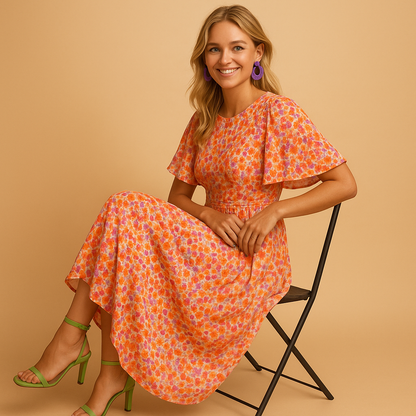 Women’s floral v-neck maxi summer dress with a flowing fit and multicolor print, perfect for holidays, beach days, and evening outings.