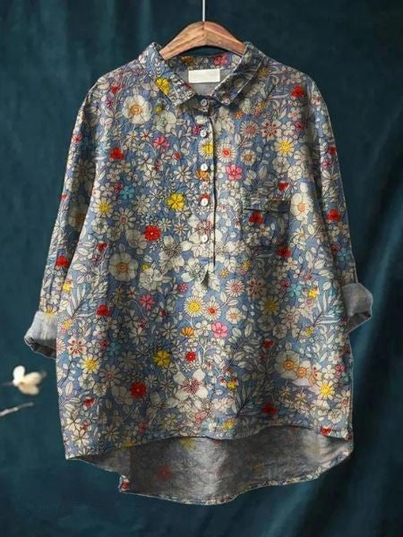 Women's Floral Print Blouse Button Front