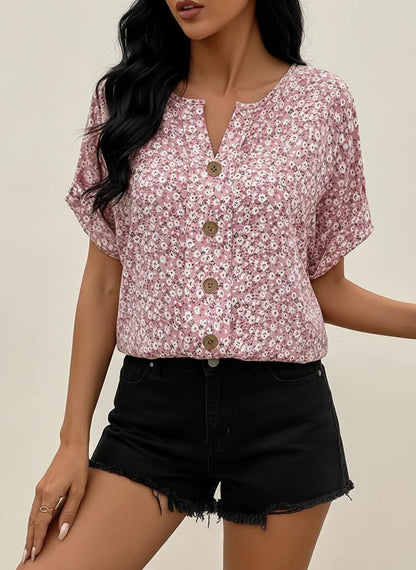 Women's Floral Blouse Button Front - VibreMode