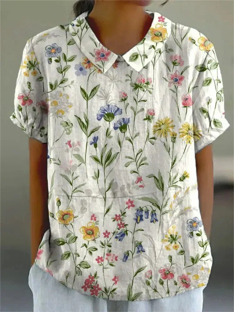 Women's Floral Print Blouse Collared Neckline
