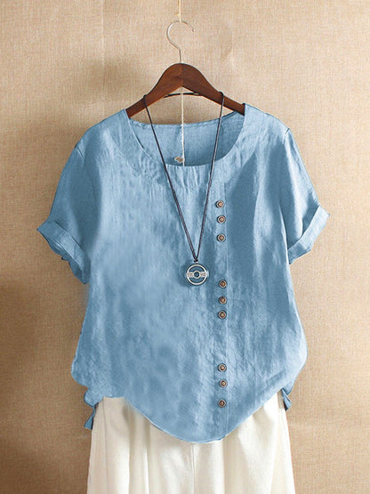 Classic Crew Neck Cotton Linen T-Shirt