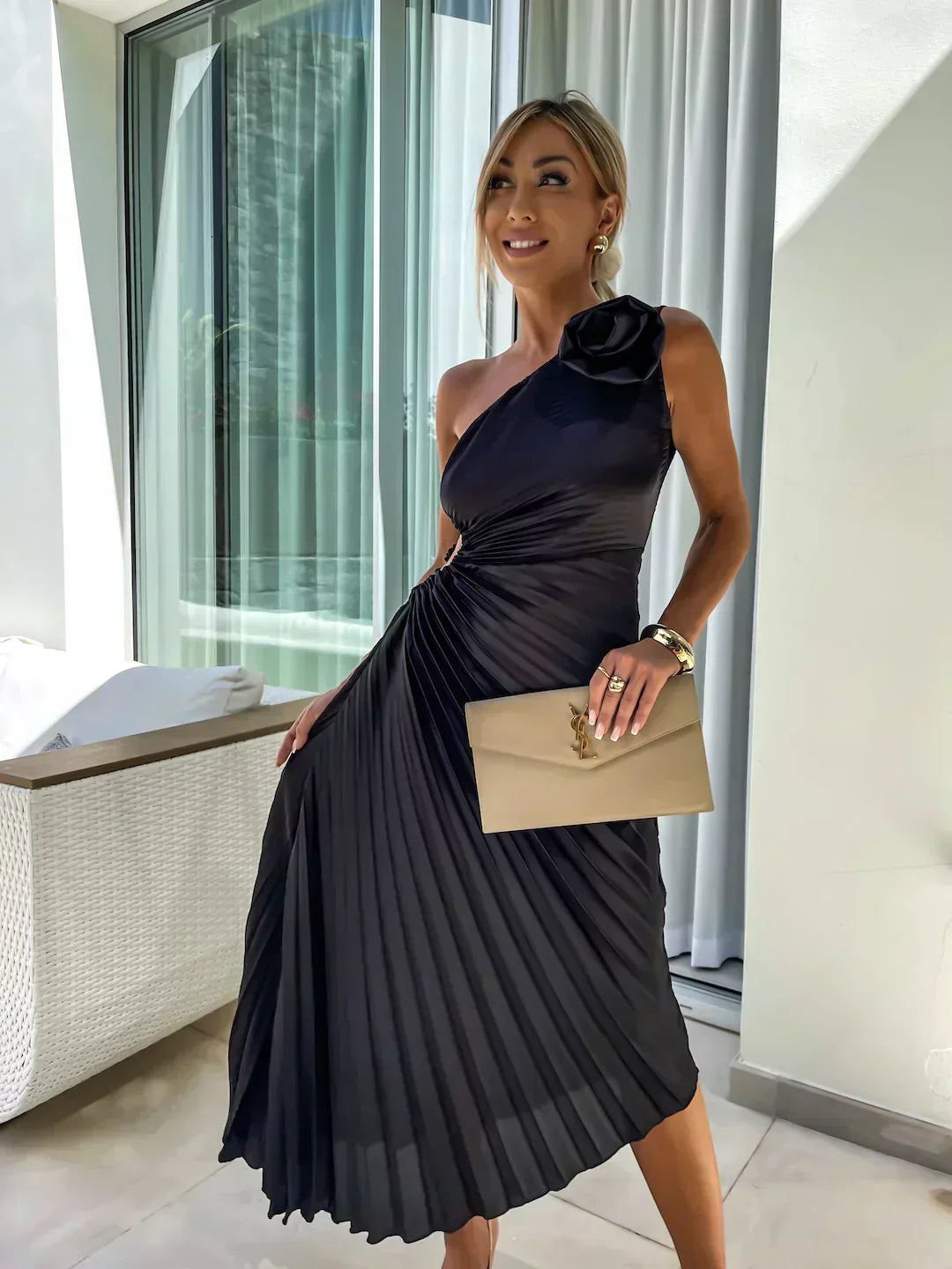 Women's Floral Draped Cocktail Dress