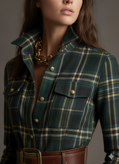 Image of Gabriella | Women's Belted Plaid Maxi Dress