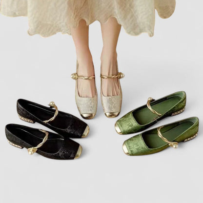 Women's Mary Jane Shoes Low Block Heel Metallic Accents