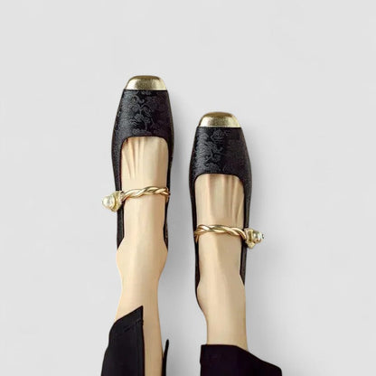 Women's Mary Jane Shoes Low Block Heel Metallic Accents