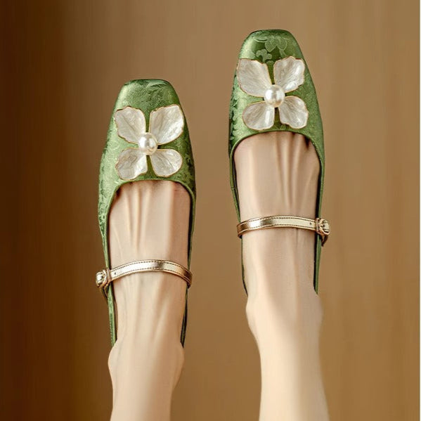 Elegant Ladies Floral Block Heel Slingback Shoes
