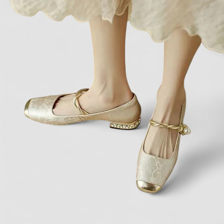 Women's Mary Jane Shoes Low Block Heel Metallic Accents