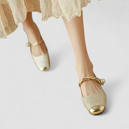 Women's Mary Jane Shoes Low Block Heel Metallic Accents