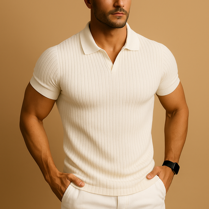 Men's Fitted Polo Shirt Short Sleeve V-Neck - VibreMode