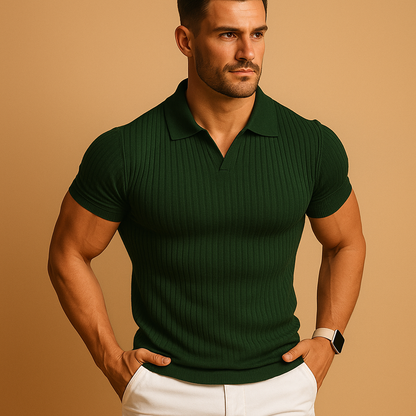 Men's Fitted Polo Shirt Short Sleeve V-Neck