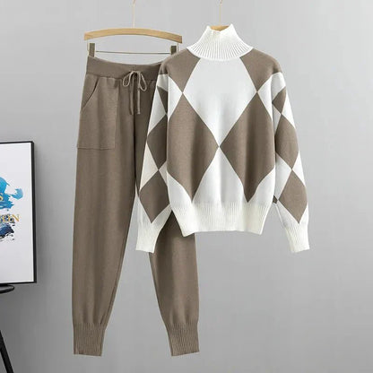 Women's Knit Two-Piece Set Turtleneck Bottoms - VibreMode
