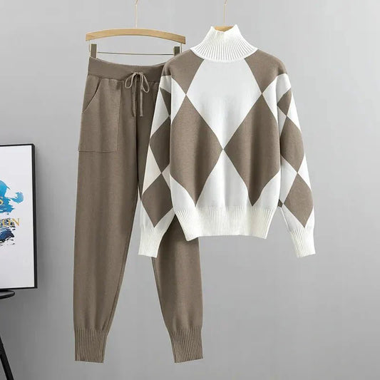 Women's Knit Sweater Set Turtleneck and Jogger Pants - VibreMode