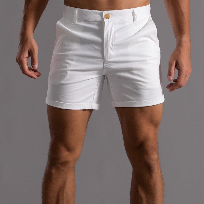 Men's Chino Shorts Rolled Hem Casual Beige - VibreMode